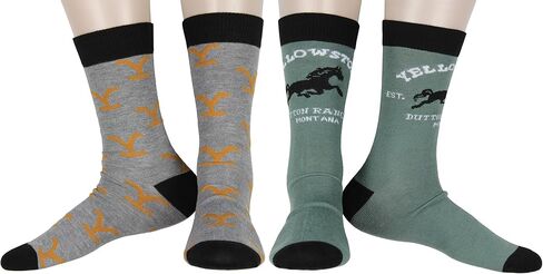 جوارب Bioworld Yellowstone Crew، Dutton Ranch Montana 1886 Y Logo Crew Socks للرجال والنساء، زوجان in Kuwait