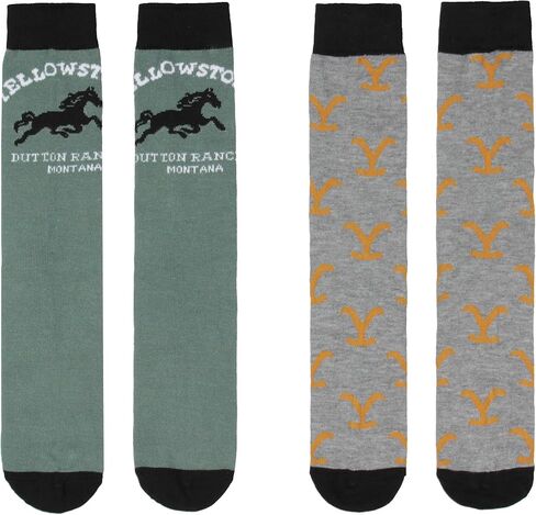 جوارب Bioworld Yellowstone Crew، Dutton Ranch Montana 1886 Y Logo Crew Socks للرجال والنساء، زوجان in Kuwait