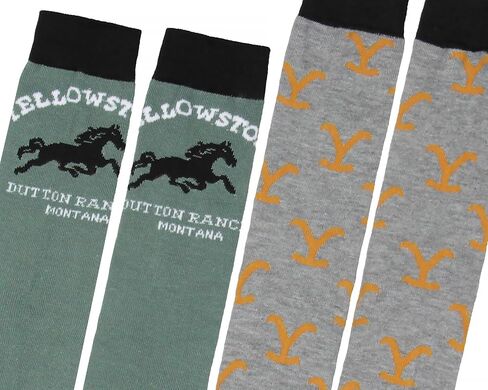 جوارب Bioworld Yellowstone Crew، Dutton Ranch Montana 1886 Y Logo Crew Socks للرجال والنساء، زوجان in Kuwait