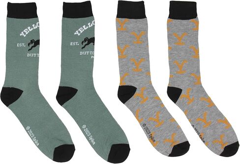 جوارب Bioworld Yellowstone Crew، Dutton Ranch Montana 1886 Y Logo Crew Socks للرجال والنساء، زوجان in Kuwait