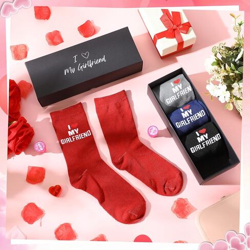 4 أزواج من جوارب عيد الحب لصديقها هدية I Love My Girlfriend Letters زوجين من الجوارب للرجال والنساء والذكرى السنوية وأعياد الميلاد وهدايا عيد الحب الرومانسية in Saudi Arabia