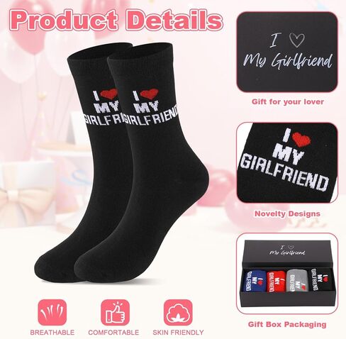 4 أزواج من جوارب عيد الحب لصديقها هدية I Love My Girlfriend Letters زوجين من الجوارب للرجال والنساء والذكرى السنوية وأعياد الميلاد وهدايا عيد الحب الرومانسية in Saudi Arabia