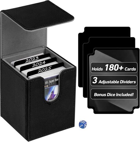 180+ Card Deck Box with Magnetic Closure, PU Leather Commander Deck Box for MTG, YuGiOh, TCG, CCG, Holds 150+ Single Sleeved Cards, Includes 3 Dividers (Grey, 180+) in Kuwait