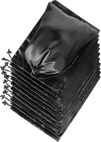 Satin Bags with Drawstring for Lingerie, Jewelry, Gifts, Party Favors, Candy, Goodies or Wedding Presents (8 x 11 inch - 12 pack, Black) in Saudi Arabia