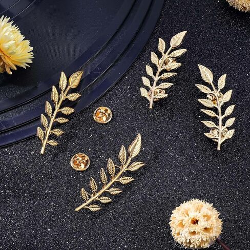 4 قطع من دبابيس أوراق الذهب السادة، دبابيس ودبابيس بدلة أنيقة للنساء، دبابيس بروش بسيطة كلاسيكية مزدوجة الأوراق، طوق ذهبي، دبوس طوق طية صدر السترة، دبوس أوراق نبات، بروش للملابس الرجالية والنساء، زوجان in Kuwait