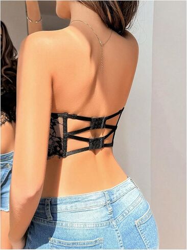 OYOANGLE Women's Lace Tube Top Strapless Bandeau Bra Non Padded Party Bandeau Bralette in Saudi Arabia