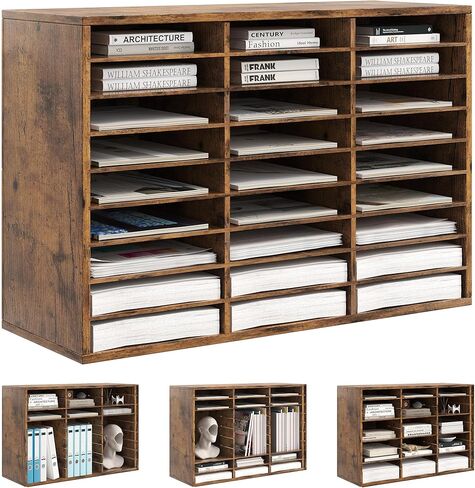 Mail Organizer Countertop, 12 Slots Wooden Desk File Literature Sorter, Adjustable Paper Storage Shelves Document Holder, Space Saving Desktop Mailbox for Office Classroom, Retro Grey/White in Kuwait