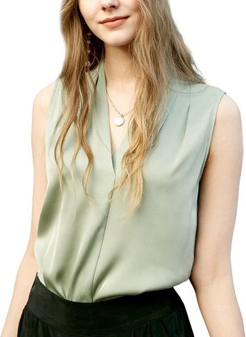 COLD POSH 19MM Mulberry Silk Blouse for Women Sleeveless V Neck Shirts Dressy Casual Womens Top for Office in Saudi Arabia