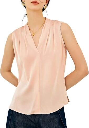 COLD POSH 19MM Mulberry Silk Blouse for Women Sleeveless V Neck Shirts Dressy Casual Womens Top for Office in Saudi Arabia