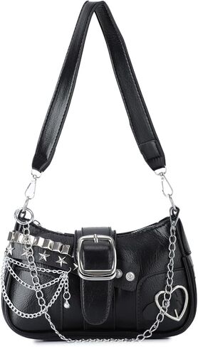 Oweisong Women Y2K Purse Punk Goth Shoulder Bag Cute Heart Stud Top Handle Handbag Vintage Saddle Bag for Ladies in Saudi Arabia