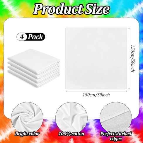 4 Pcs White Cotton Tapestry for Tie Dyeing Large Blank Plain Backdrop Perimeter Stitching DIY Hanging Wall Tapestry for Bedroom Living Room in Saudi Arabia