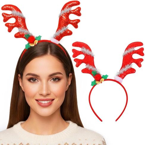 JEAIRTS قرن الوعل الرنة عقال الترتر قرون عيد الميلاد Headbands سباركلي عيد الميلاد عطلة إكسسوارات الشعر للنساء in Saudi Arabia