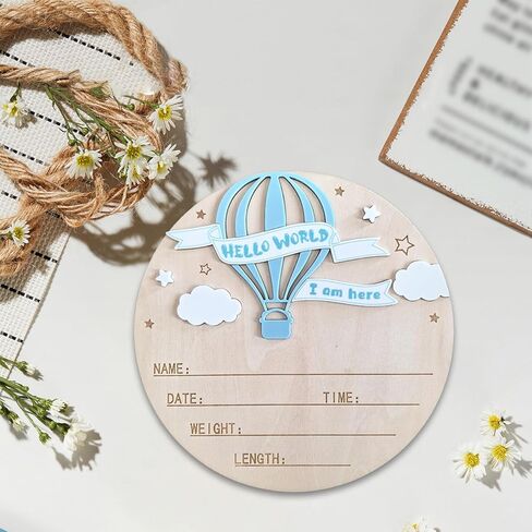 Baby Name Announcement Sign, Hello World Newborn Sign, 5.9in Wooden Welcome Birth Newborn Announcement Sign (Pink&White) in Saudi Arabia