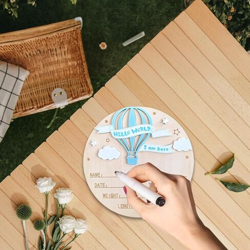 Baby Name Announcement Sign, Hello World Newborn Sign, 5.9in Wooden Welcome Birth Newborn Announcement Sign (Pink&White) in Saudi Arabia