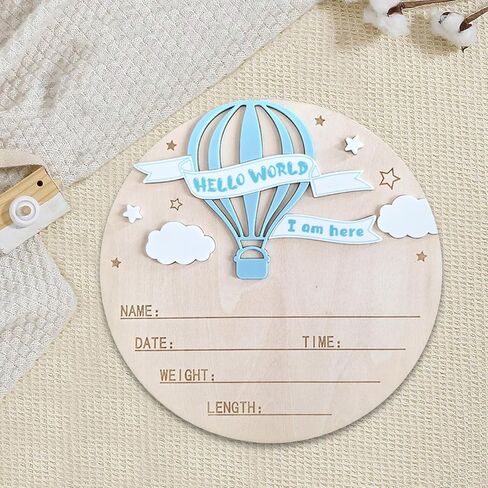 Baby Name Announcement Sign, Hello World Newborn Sign, 5.9in Wooden Welcome Birth Newborn Announcement Sign (Pink&White) in Saudi Arabia