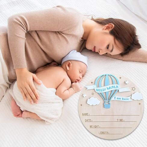 Baby Name Announcement Sign, Hello World Newborn Sign, 5.9in Wooden Welcome Birth Newborn Announcement Sign (Pink&White) in Saudi Arabia