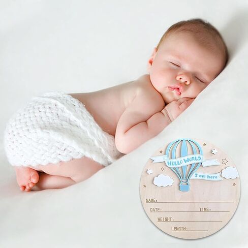 Baby Name Announcement Sign, Hello World Newborn Sign, 5.9in Wooden Welcome Birth Newborn Announcement Sign (Pink&White) in Saudi Arabia