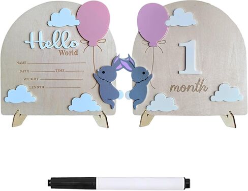 Baby Name Announcement Sign, Hello World Newborn Sign, 5.9in Wooden Welcome Birth Newborn Announcement Sign (Pink&White) in Saudi Arabia