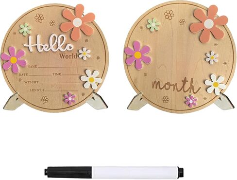Baby Name Announcement Sign, Hello World Newborn Sign, 5.9in Wooden Welcome Birth Newborn Announcement Sign (Pink&White) in Saudi Arabia