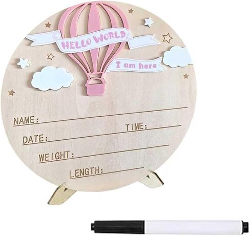Baby Name Announcement Sign, Hello World Newborn Sign, 5.9in Wooden Welcome Birth Newborn Announcement Sign (Pink&White) in Saudi Arabia