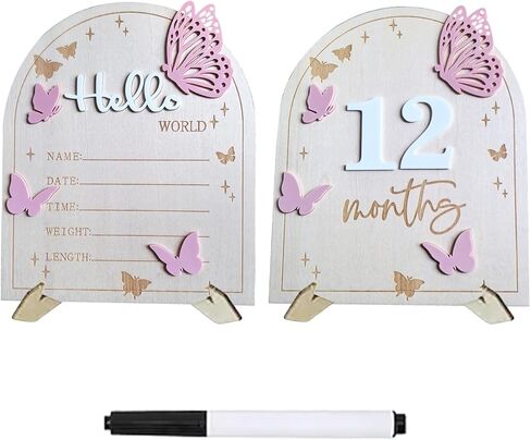 Baby Name Announcement Sign, Hello World Newborn Sign, 5.9in Wooden Welcome Birth Newborn Announcement Sign (Pink&White) in Saudi Arabia
