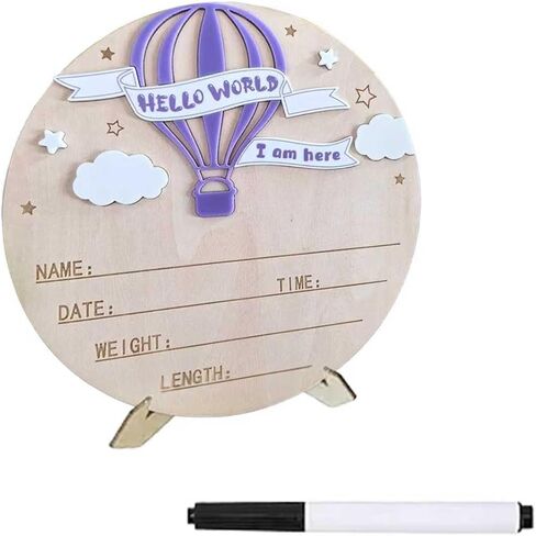 Baby Name Announcement Sign, Hello World Newborn Sign, 5.9in Wooden Welcome Birth Newborn Announcement Sign (Pink&White) in Saudi Arabia