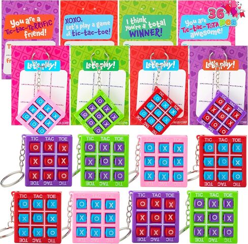 JOYIN 28 Pcs Valentine's Day Gift Cards with Tic-Tac-Toe Keychain, Valentines Days Keychain Set for Kids Party Favor, Classroom Exchange Prizes, Exchange Greeting Cards for Boys Girls in Kuwait