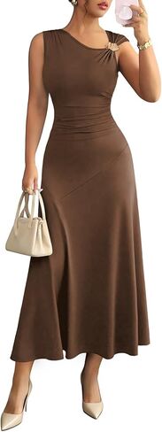 فستان Bodycon أنيق بدون أكمام من Pink Queen للنساء بياقة دائرية وخصر عالٍ مكشكش معدني لحفلات الكوكتيل in Kuwait