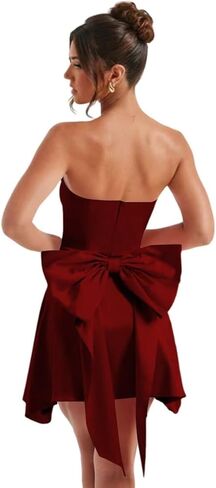 Satin Homecoming Dressse for Teens with Pockets Strapless Prom Cocktail Mini Party Dress with Bow on Back PUS063 in Saudi Arabia