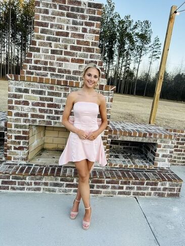 Satin Homecoming Dressse for Teens with Pockets Strapless Prom Cocktail Mini Party Dress with Bow on Back PUS063 in Saudi Arabia