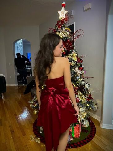 Satin Homecoming Dressse for Teens with Pockets Strapless Prom Cocktail Mini Party Dress with Bow on Back PUS063 in Saudi Arabia