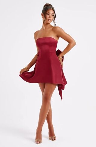 Satin Homecoming Dressse for Teens with Pockets Strapless Prom Cocktail Mini Party Dress with Bow on Back PUS063 in Saudi Arabia