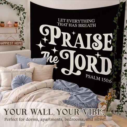 STHTTSW Vintage Christian Bible Wall Tapestry,“Let everything that has breath praise the Lord, Christian Gift for Women, Inspirational Wall Decor Tapestry for Bedroom, Living Room Dining Room Office in Saudi Arabia
