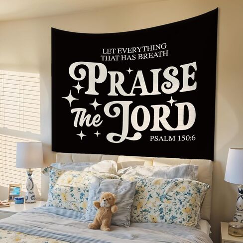 STHTTSW Vintage Christian Bible Wall Tapestry,“Let everything that has breath praise the Lord, Christian Gift for Women, Inspirational Wall Decor Tapestry for Bedroom, Living Room Dining Room Office in Saudi Arabia