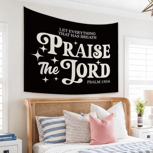 STHTTSW Vintage Christian Bible Wall Tapestry,“Let everything that has breath praise the Lord, Christian Gift for Women, Inspirational Wall Decor Tapestry for Bedroom, Living Room Dining Room Office in Saudi Arabia