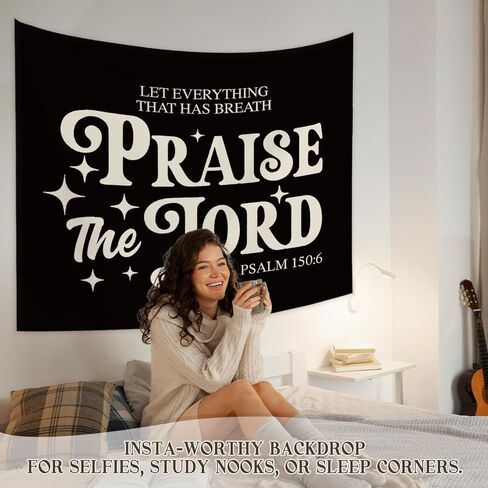 STHTTSW Vintage Christian Bible Wall Tapestry,“Let everything that has breath praise the Lord, Christian Gift for Women, Inspirational Wall Decor Tapestry for Bedroom, Living Room Dining Room Office in Saudi Arabia