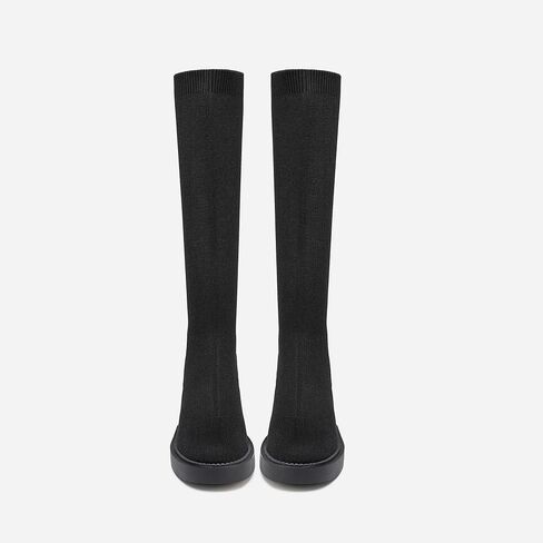 NEWBELLA Women's Knee High Sock Boots - Platform Chunky Heel Slip-On Boots for Streetwear & Casual Outfits in Saudi Arabia