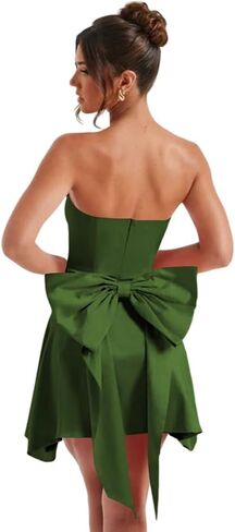 Satin Homecoming Dressse for Teens with Pockets Strapless Prom Cocktail Mini Party Dress with Bow on Back PUS063 in Saudi Arabia