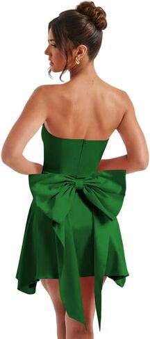 Satin Homecoming Dressse for Teens with Pockets Strapless Prom Cocktail Mini Party Dress with Bow on Back PUS063 in Saudi Arabia
