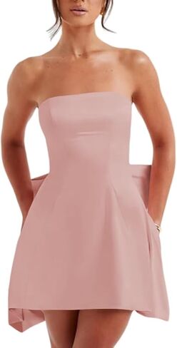 Satin Homecoming Dressse for Teens with Pockets Strapless Prom Cocktail Mini Party Dress with Bow on Back PUS063 in Saudi Arabia