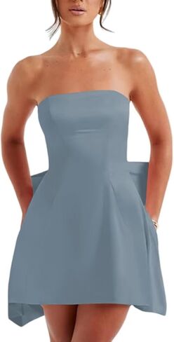 Satin Homecoming Dressse for Teens with Pockets Strapless Prom Cocktail Mini Party Dress with Bow on Back PUS063 in Saudi Arabia