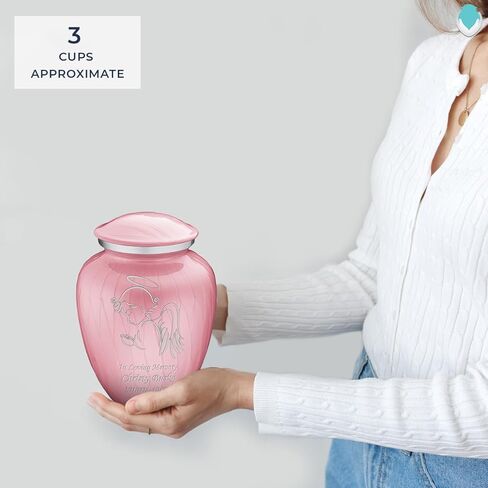 Geturns - Small Personalized Angel Cremation Urns for Human Ashes I Pearl Light Pink Funeral Urn for Women and Men I 44 lbs in Saudi Arabia