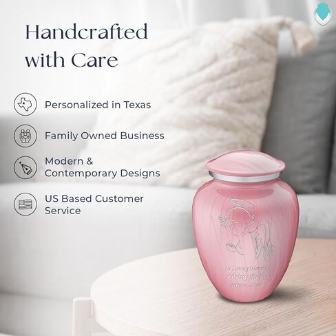 Geturns - Small Personalized Angel Cremation Urns for Human Ashes I Pearl Light Pink Funeral Urn for Women and Men I 44 lbs in Saudi Arabia