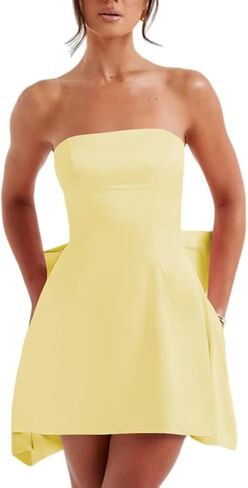 Satin Homecoming Dressse for Teens with Pockets Strapless Prom Cocktail Mini Party Dress with Bow on Back PUS063 in Saudi Arabia