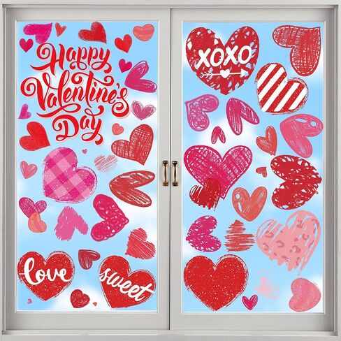 6 Sheets Valentine's Day Window Clings for Glass, Double-Sided Pink Red Heart Stickers for Home Wedding Party Decor in Saudi Arabia