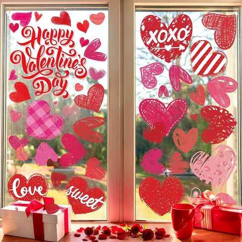 6 Sheets Valentine's Day Window Clings for Glass, Double-Sided Pink Red Heart Stickers for Home Wedding Party Decor in Saudi Arabia