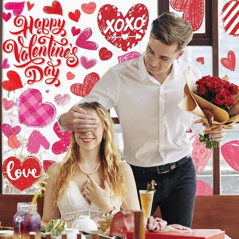 6 Sheets Valentine's Day Window Clings for Glass, Double-Sided Pink Red Heart Stickers for Home Wedding Party Decor in Saudi Arabia