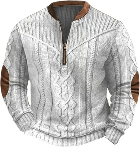 Men's Quarter Zip Sweatshirt Plaid Pullover Sweater Casual Stand Collar Long Sleeve Sweatshirt Retro Zip Up Shirt in Saudi Arabia