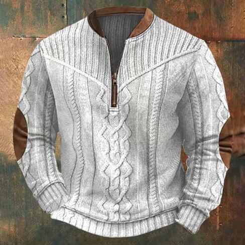 Men's Quarter Zip Sweatshirt Plaid Pullover Sweater Casual Stand Collar Long Sleeve Sweatshirt Retro Zip Up Shirt in Saudi Arabia