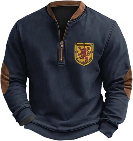 Men's Quarter Zip Sweatshirt Plaid Pullover Sweater Casual Stand Collar Long Sleeve Sweatshirt Retro Zip Up Shirt in Saudi Arabia